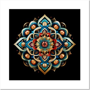 Mandala in Red, Gold and Blue Posters and Art